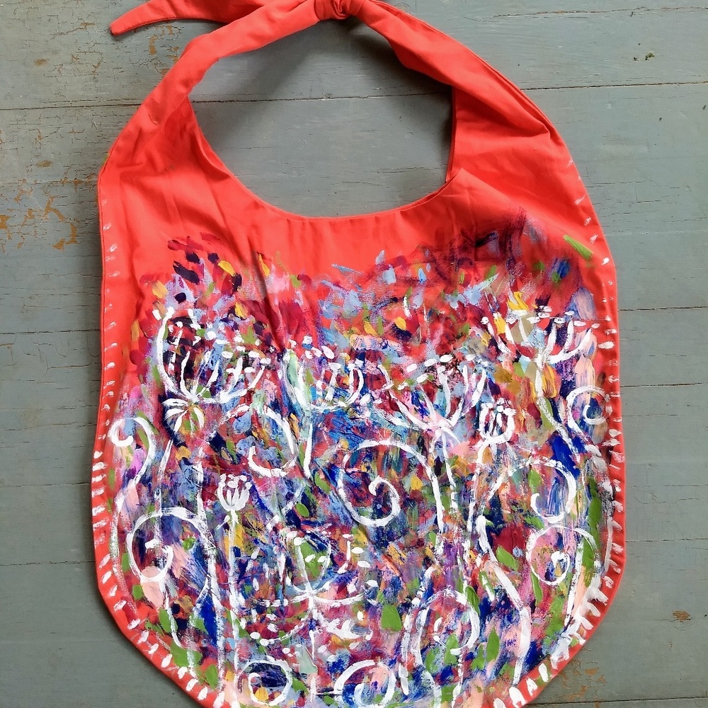 Hand painted splatter paint wildflower tote bag